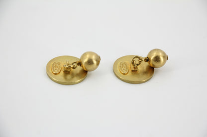 Chanel Vintage 94A Metal Black CC Round Gold Cufflinks/Buttons