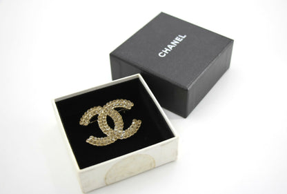 Chanel A12A Rhinestone Beige CC Brooch