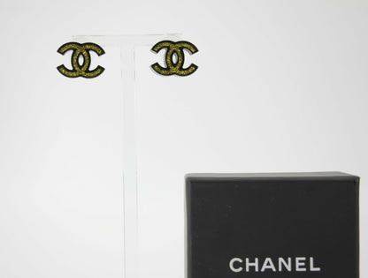 Chanel 17S Resin Gold Powder Black Stud Earrings