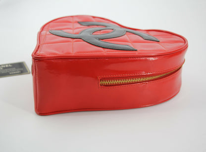 Chanel Vintage 1995 Leather Red Barbie Heart Vanity Handbag