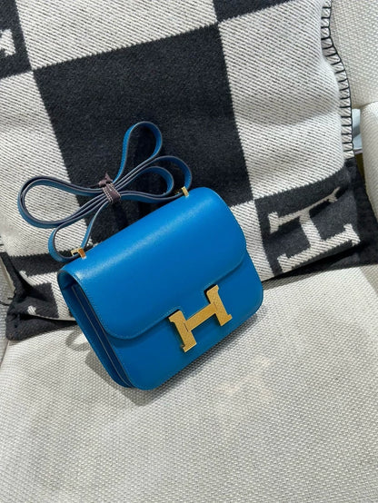 Hermes Constance 19 7W Blue Izmir Blue Tadelakt Leather Gold Hardware