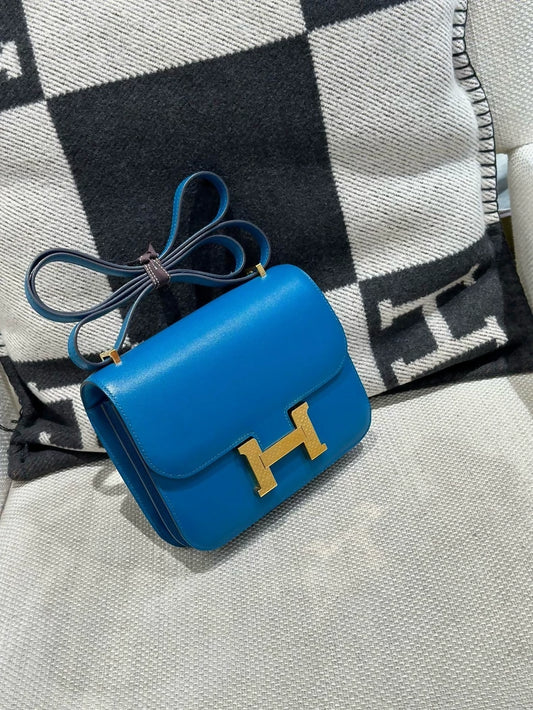 Hermes Constance 19 7W Blue Izmir Blue Tadelakt Leather Gold Hardware