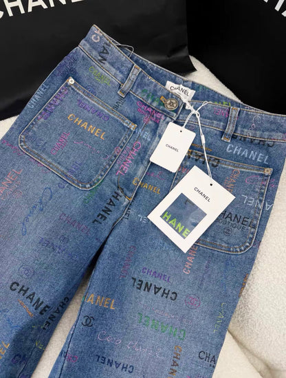 Chanel 22P blue denim graffiti jeans