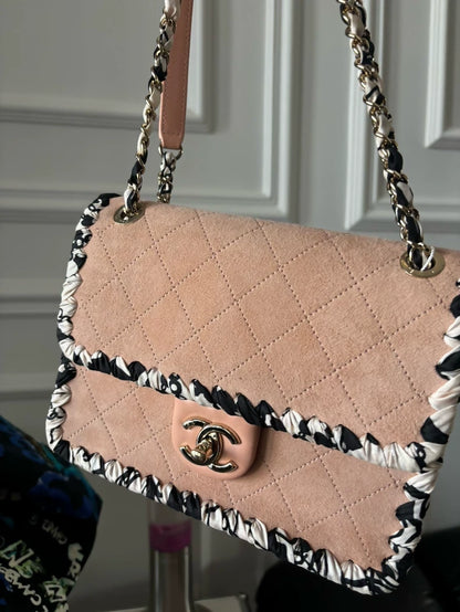 Chanel 22c light Pink with black and white lace trimSquare flap bag