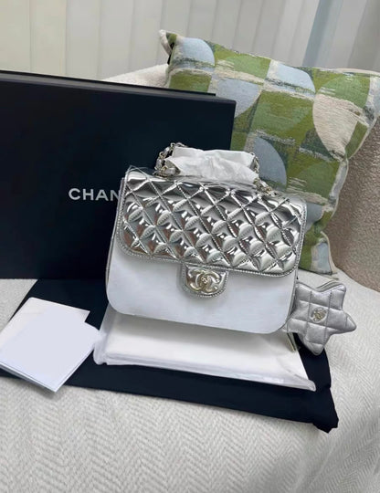 CHANEL 24C BACKPACK WITH STAR PATENT SILVER LGHW (MICROCHIP) –