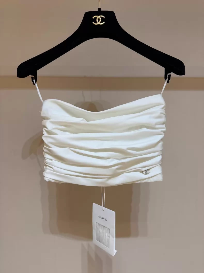 Chanel 23C runway white pleated strapless top