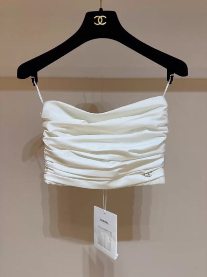 Chanel 23C runway white pleated strapless top
