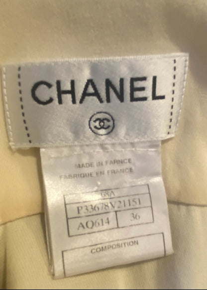 Chanel 08A Runway Silk Pleated Camellia Ecru Black Blouse FR 36