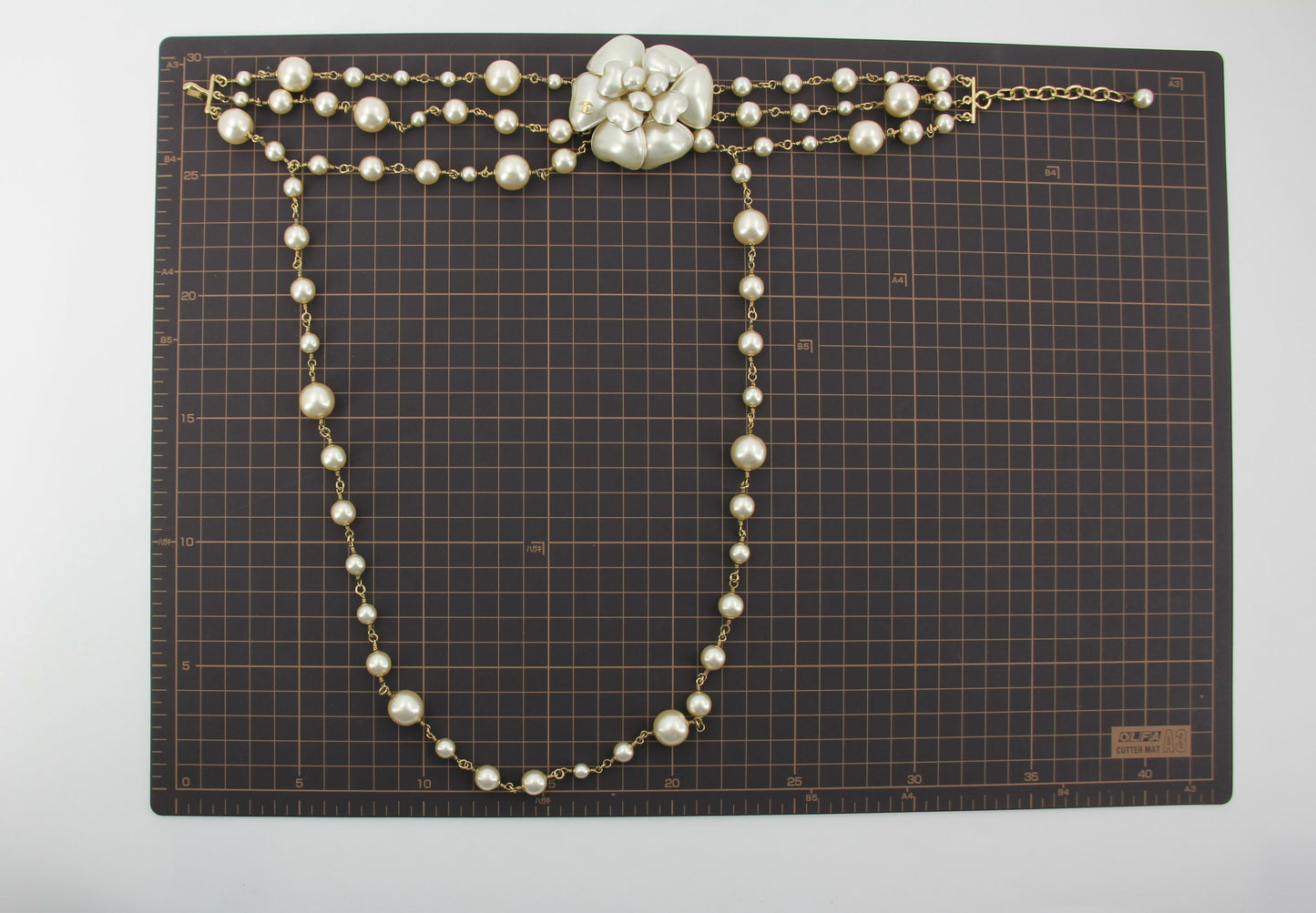 Chanel Vintage 02A Imitation Pearl Camellia Layered Necklace