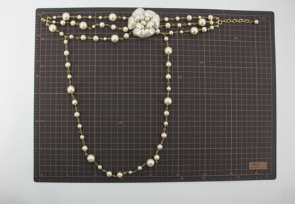 Chanel Vintage 02A Imitation Pearl Camellia Layered Necklace