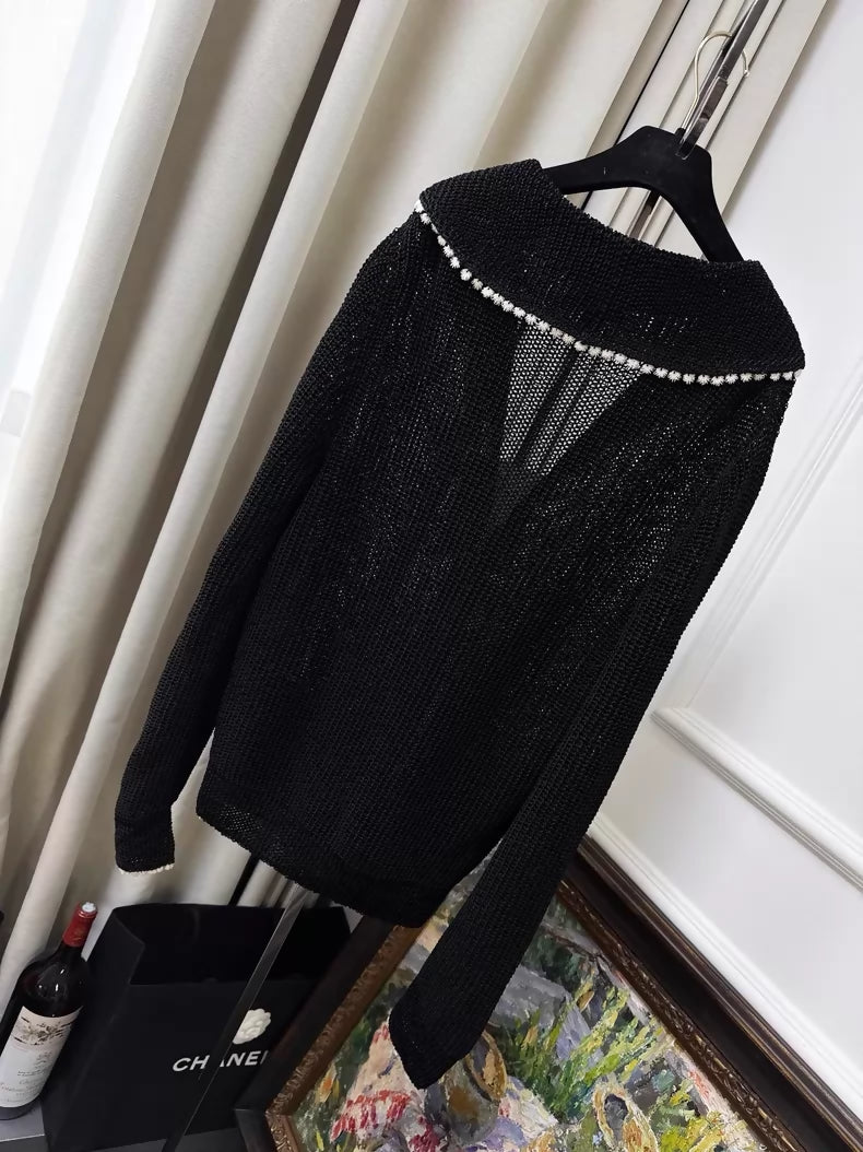Chanel 26C black and white knit cardigan