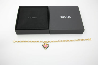 Chanel B23C Metal Black and Pink Heart-Shaped Pendant Gold Chain Necklace