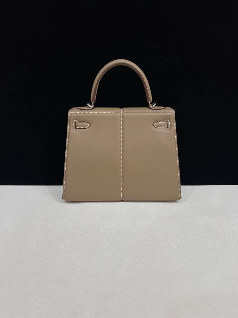 Hermes Padded Kelly 25 Etoupe Swift leather palladium hardware