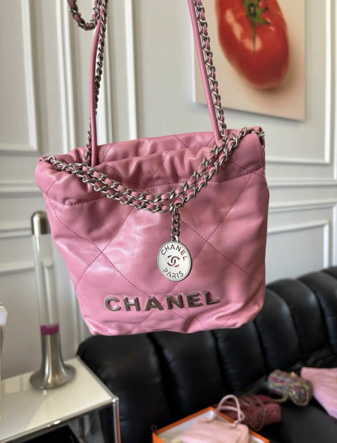 Chanel Mini 22 Bag Pink Calfskin Silver Hardware