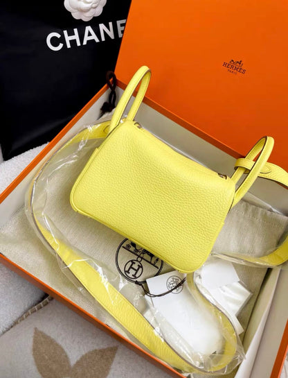 Hermes Mini Lindy 20 Limoncello Clemence Palladium Hardware