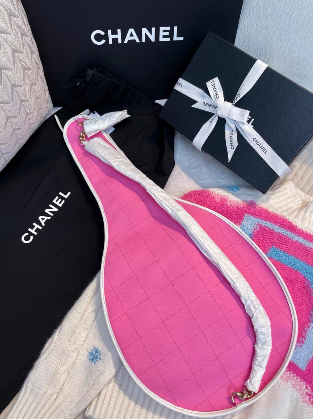 Chanel 23C Pink Large Tennis Racquet Bag