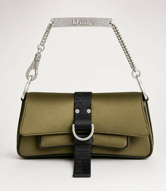 Vintage DIOR EXTRA MINI Hunter Green Black Crystal Hardcore Trotter Saddle Bag