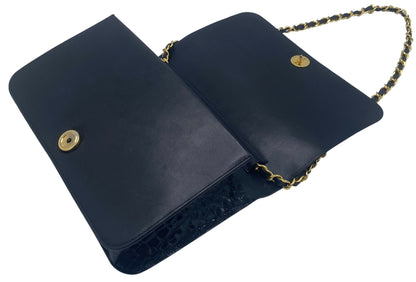 RARE Vintage 1984 Chanel Black Croc Flap Bag 24K Gold Hardware