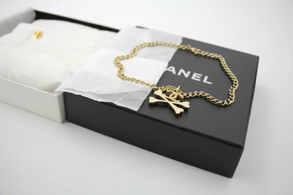 Chanel Vintage 03P Gold-plated CC Enamel White Skull Necklace