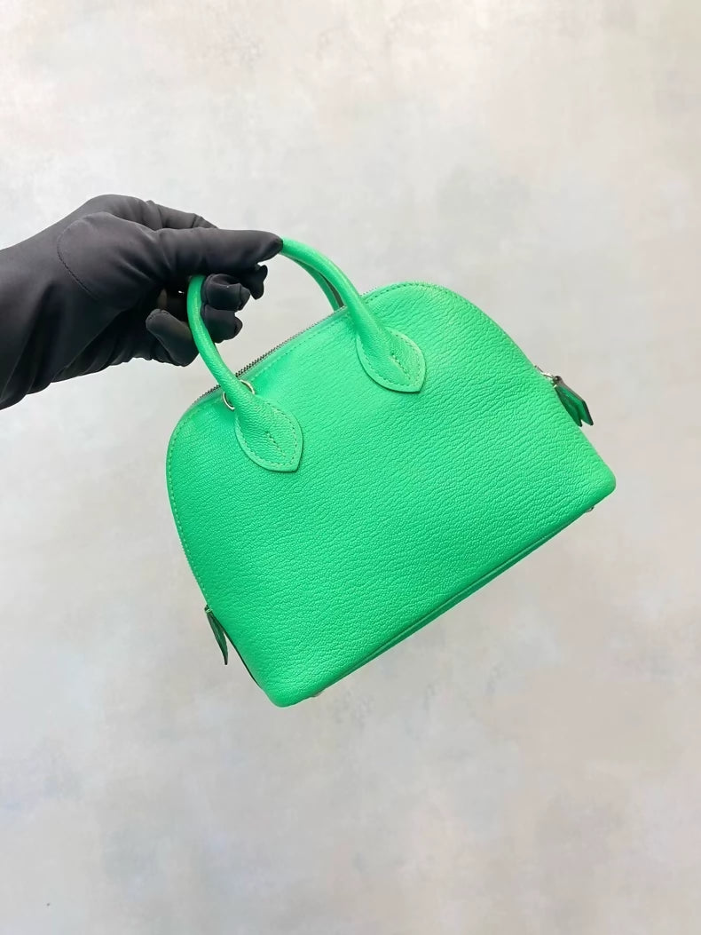 Hermes mini bolide green leather palladium hardware