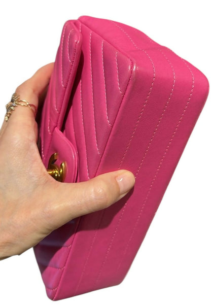 Chanel Hot Pink Chevron mini flap bag GHW