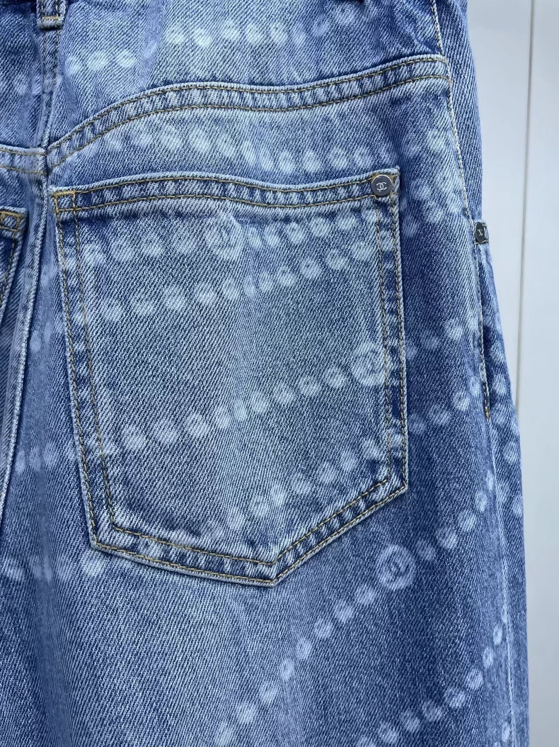 Chanel 25C pearl chain wide-leg jeans