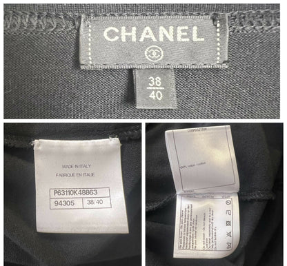 Chanel 20S Black Cotton Cut Out Embroidered Tee Shirt FR 38/40