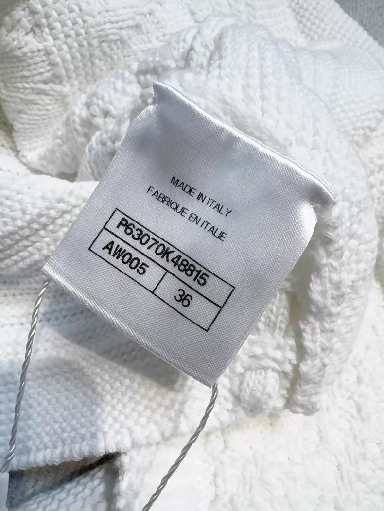 Chanel 20P White Double C Jacquard Knit Off-Shoulder Top