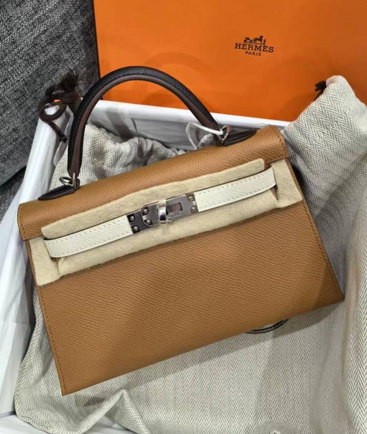 Hermes Mini Kelly 20 Tricolor Gold Nata Black Epsom Leather Palladium Hardware