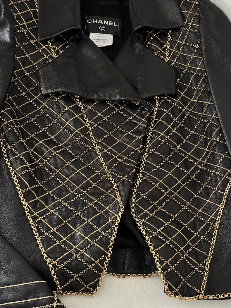 Chanel 2011 Byzantine Gold Quilted Chain Lambskin Leather Jacket