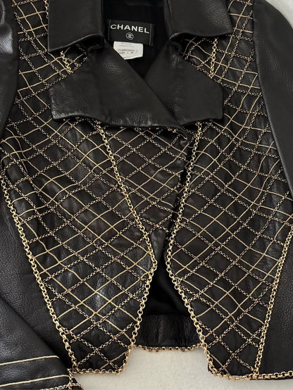 Chanel 2011 Byzantine Gold Quilted Chain Lambskin Leather Jacket