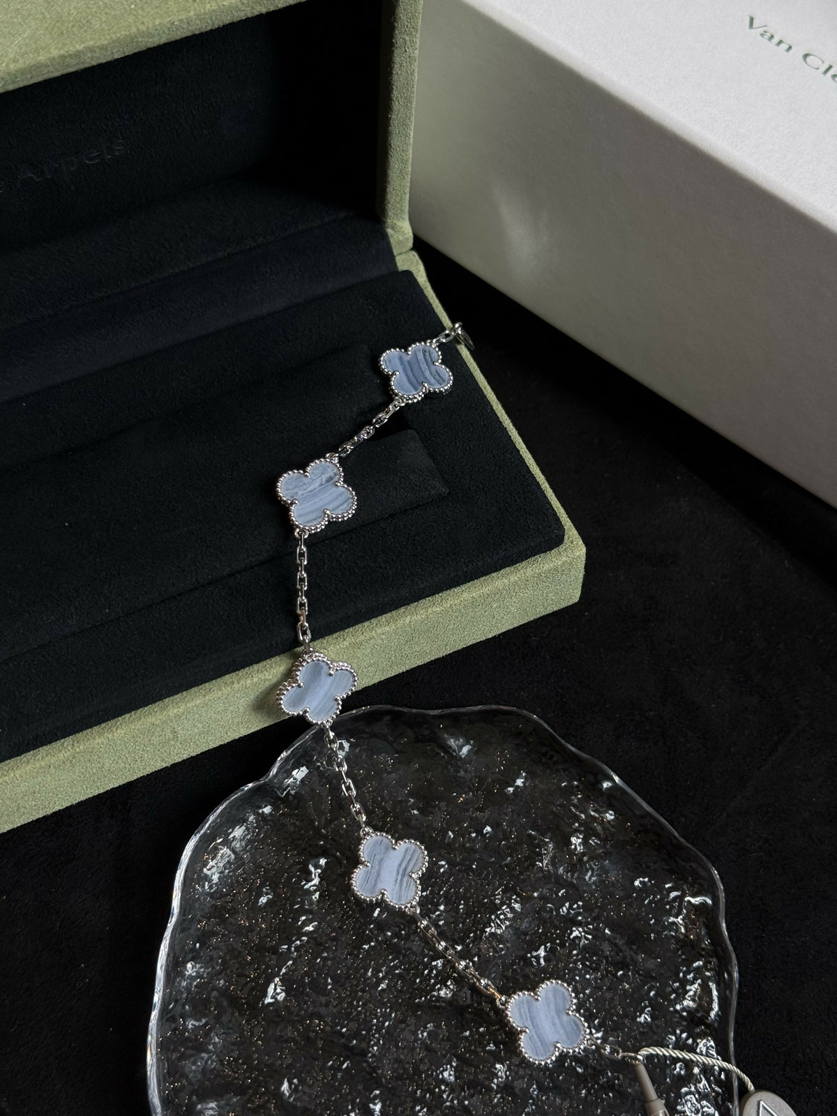 Van Cleef & Arpels Vintage Alhambra 5-Motif Bracelet Chalcedony (Purple Chalcedony) with 18K White Gold Hardware