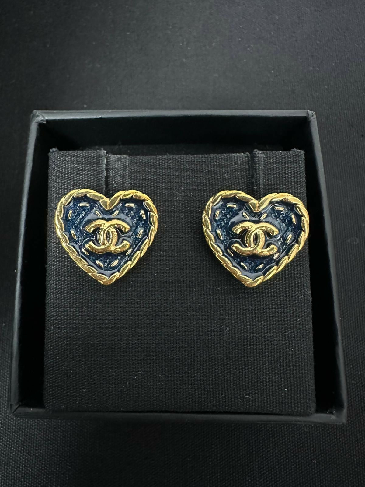 Chanel 24P Denim Heart Stud Earrings