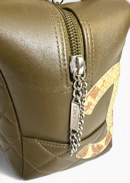 Chanel 2005 Large Ligne Cambon Hunter Green Python CC Bowler Bag Tote