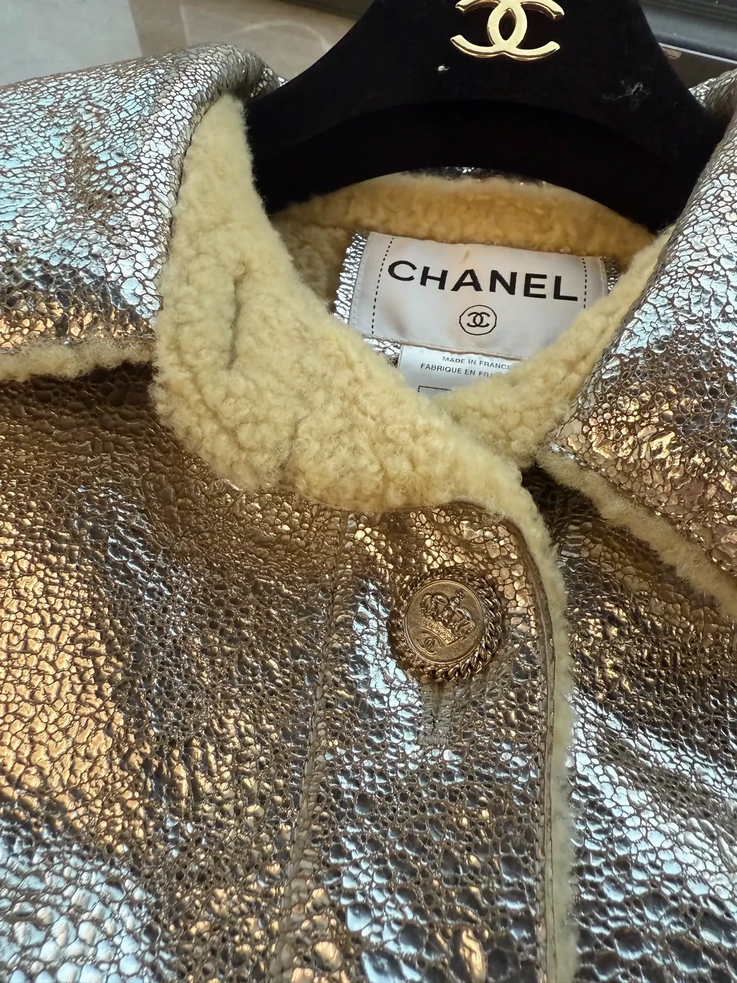 Chanel 08 silver metalic Lambskin leather & wool Vest