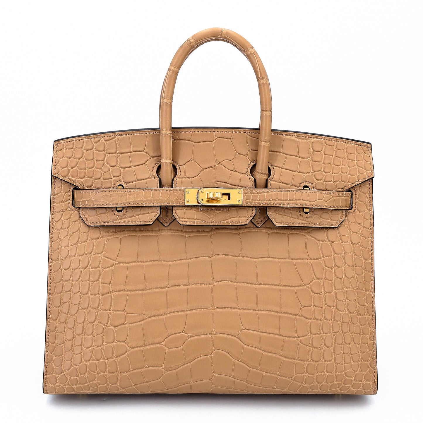HERMÈS Birkin 25 Sellier Chai Matte Alligator Gold hardware