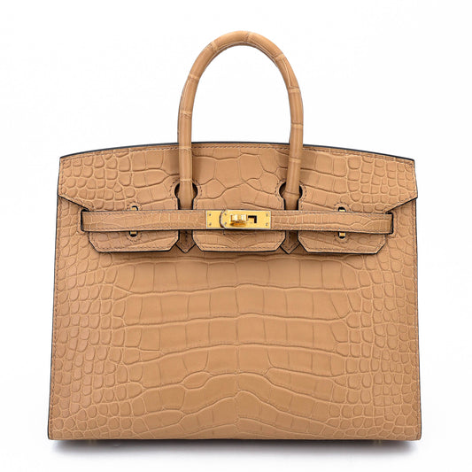 HERMÈS Birkin 25 Sellier Chai Matte Alligator Gold hardware