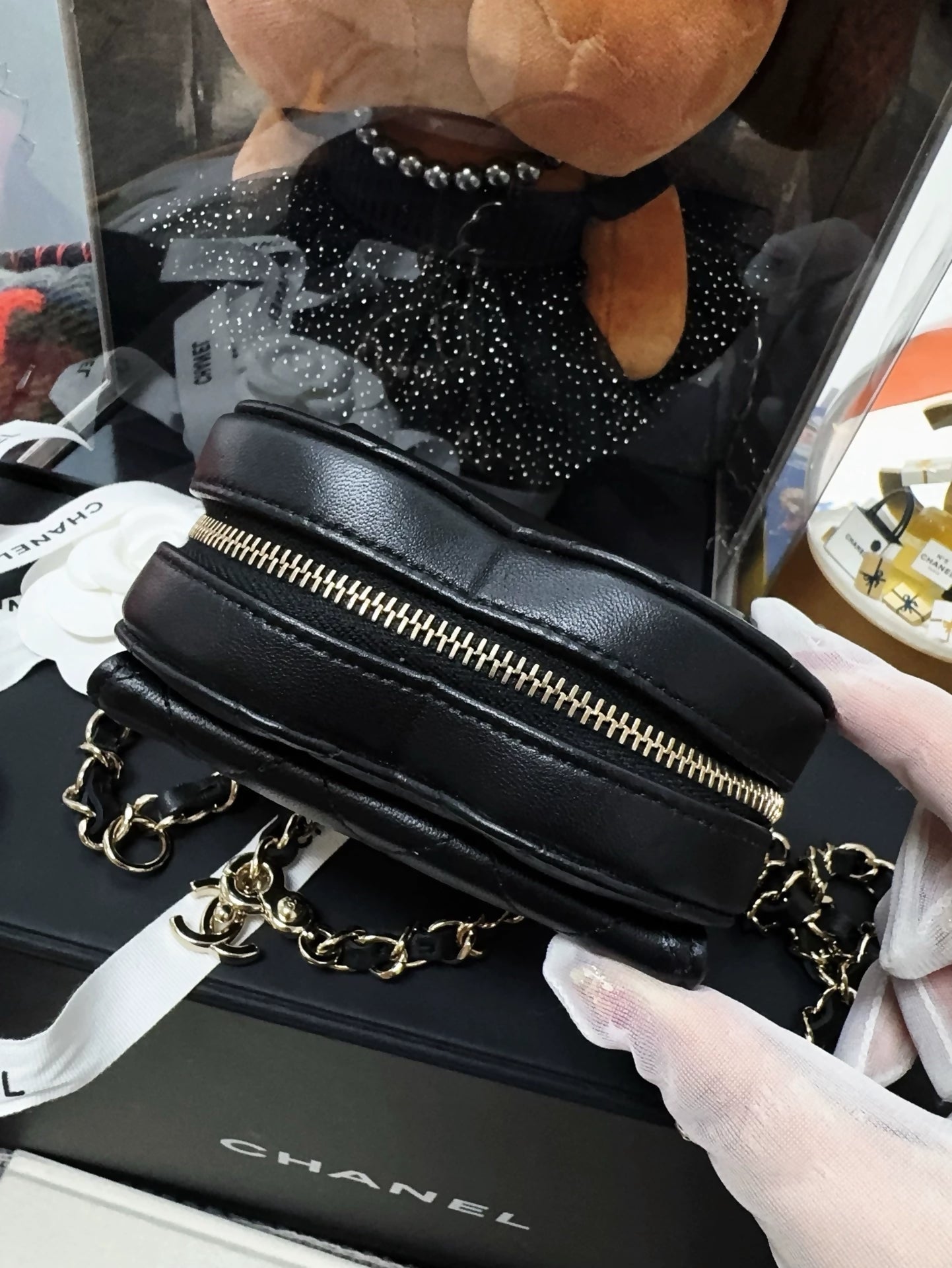 Chanel 22S black heart bag with light gold hardware