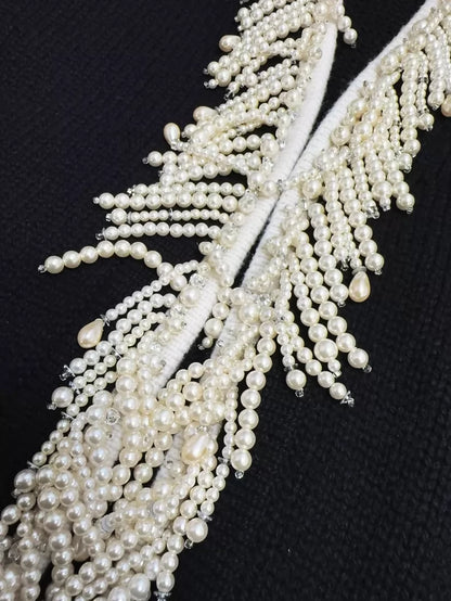 Chanel 21K pearl tassel and rhinestone black cashmere knit cardigan