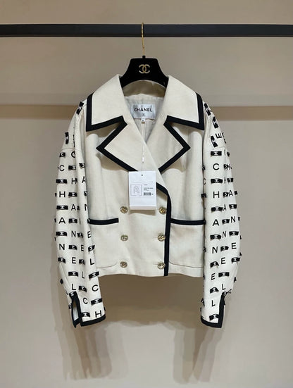 Chanel 21Secru denim oversized jacket with chanel lettering