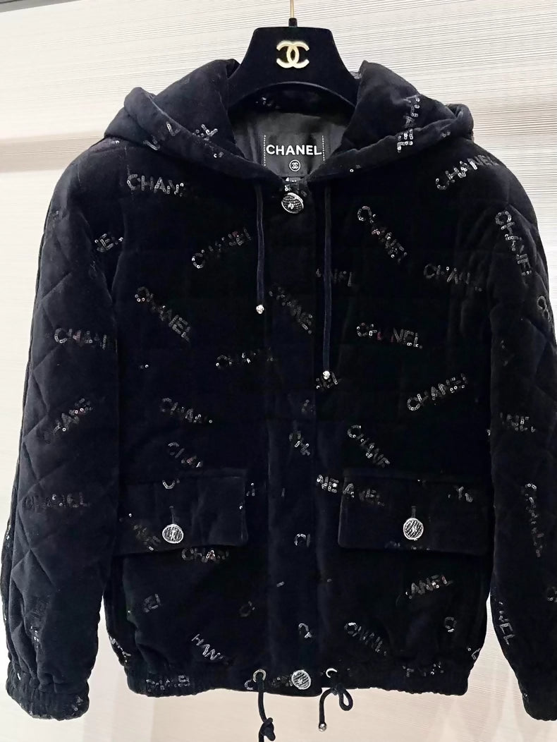 Chanel 22N black velvet sequined cotton jacket