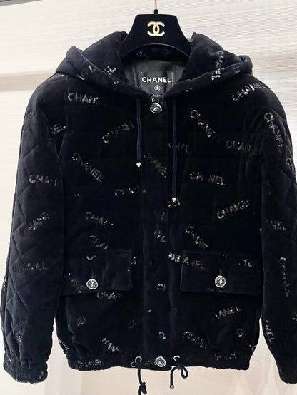 Chanel 22N black velvet sequined cotton jacket