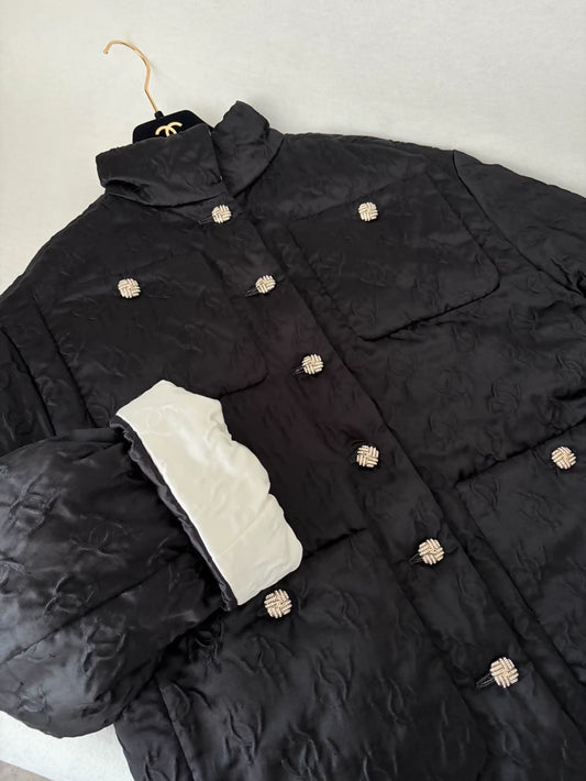 Chanel 25A black print cc logo coat