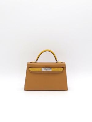 Hermès Kelly 20 Touch Sesame Madame & Jaune Ambre Shiny Alligator Palladium Hardware