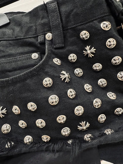 Chrome Hearts studded black denim shorts