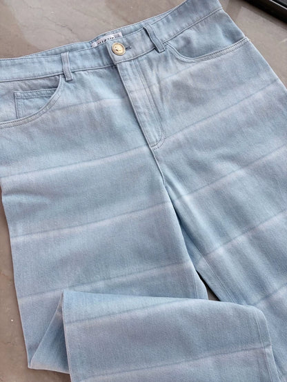 Chanel 26C Gradient Light Blue Flared Wide-Leg Pants