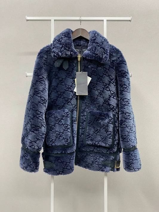 FENDI dark blue fur coat