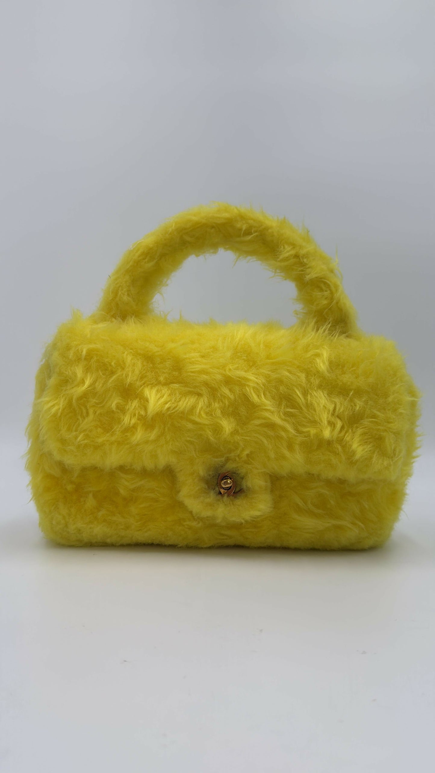 Chanel Vintage 1994 Yellow Fur Top Handle Bag
