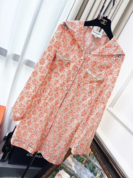 Chanel 25P Orange Camellia Lace All-over CC Cardigan