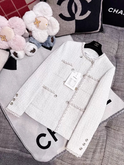 Chanel 25C white coat with gold thread trim
